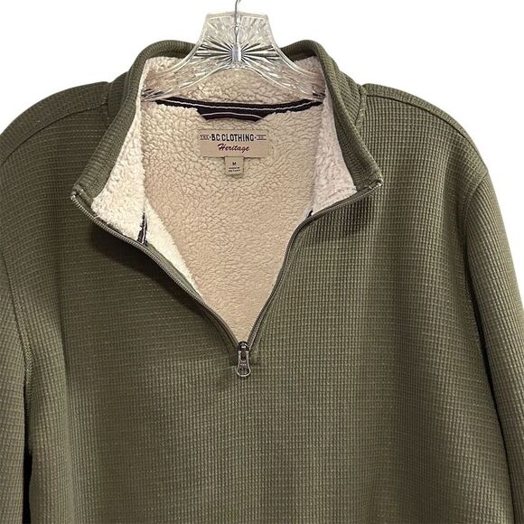 BC Clothing Men's M Green 1/4 Zip Fleece Pullover Sweater Casual - Picture 5 of 11